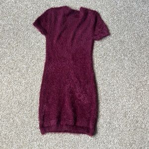 Fuzzy burgundy bodycon dress